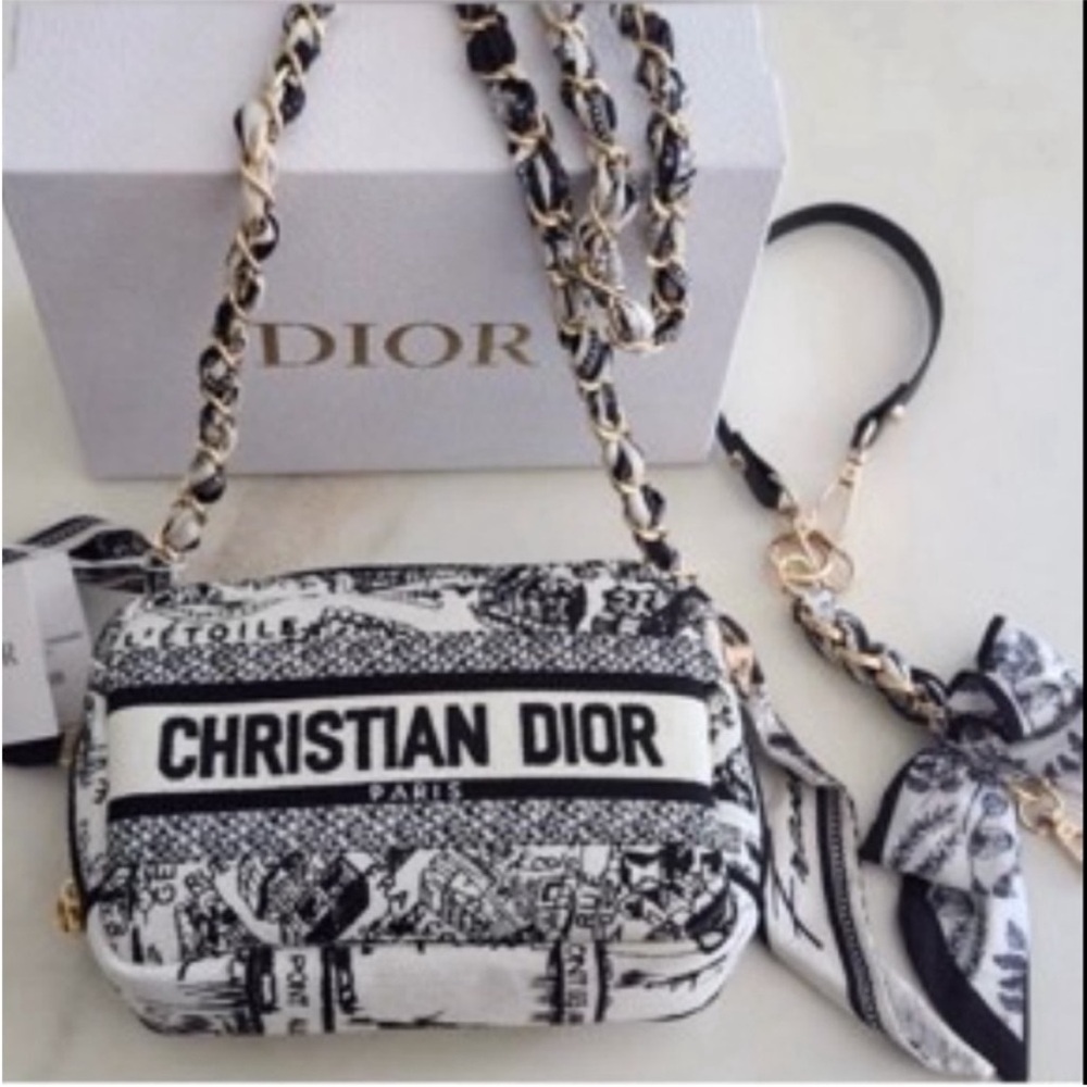 Dior Black and White Christian Dior Toile Crossbody Bag